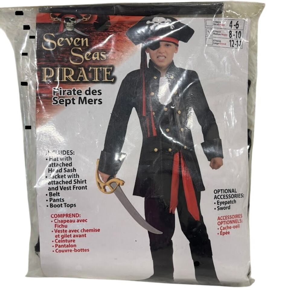 Seven Seas Pirate Halloween Costume Kids Medium Size 8-10